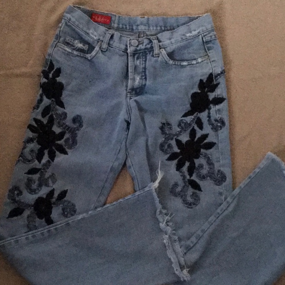 Le Jealous Jeans Embellished Beaded Cut Out Sz 38